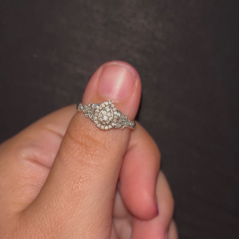 Zales Silver Teardrop Ring with White Stones